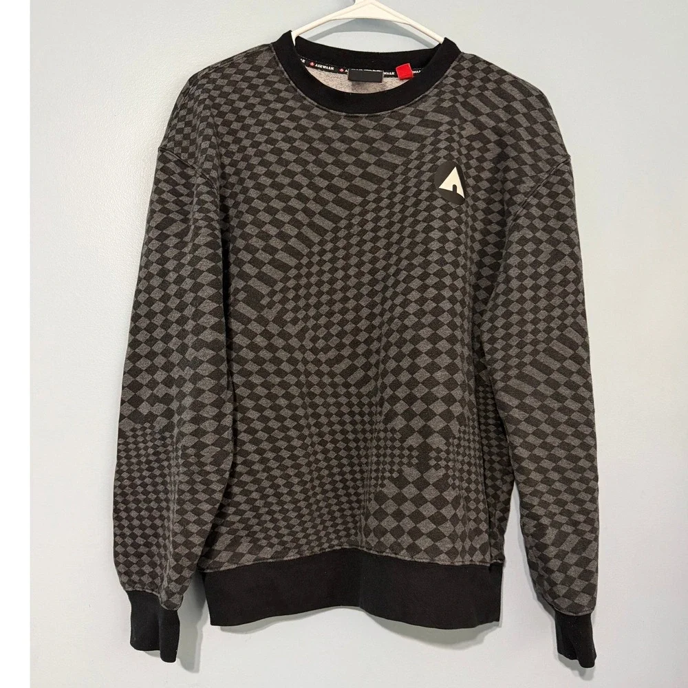Airwalk Men's XS Diamond Print Crewneck Sweatshirt Gray Black Skatewear